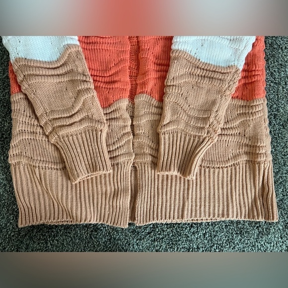 Boutique color block open front knit cardigan sweater coral - Picture 5 of 9
